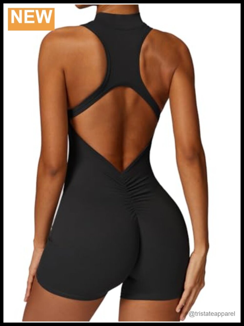 Women Backless Workout Jumpsuit Sleeveless Zip Tummy Control Romper